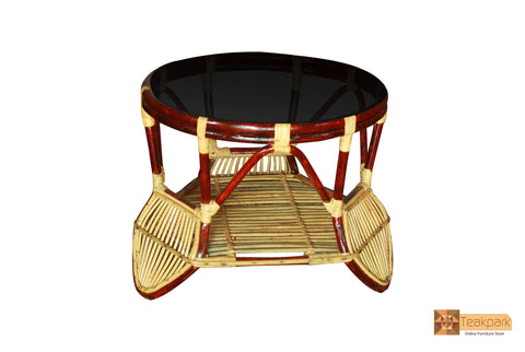 Bassa Round Cane Teapoy with Glass Top