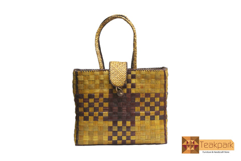 Vesta Woven Natural Screwpine Leaf Big Shopper Bag-Design 4-Organic and Eco friendly