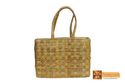 Iris Woven Natural Screwpine Leaf Shopper Bag with Zip-Design 1-Organic and Eco friendly