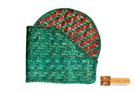 Sirona Woven Natural Screwpine Leaf Dining Coaster 9 inch(Set of 6)- Design 3-Organic and Eco friendly