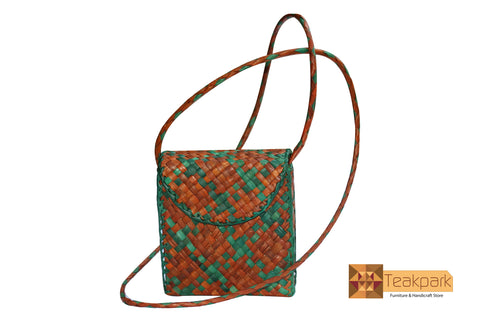 Egeria Woven Natural Screwpine Leaf Girls Bag with Long Strap-Design 2-Organic and Eco freindly
