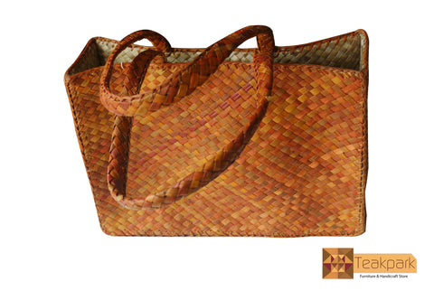 Massalia Woven Natural Screwpine Leaf Shopper Bag