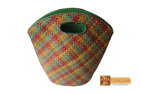 Pallas Woven Natural Screwpine Leaf Shopper Bag - Design 4-Organic and Eco Friendly