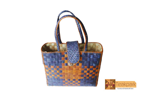 Vesta Woven Natural Screwpine Leaf Big Shopper Bag-Design 3-Organic and Eco friendly