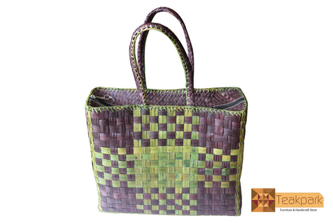 Hebe Woven Natural Screwpine Leaf Shopper Bag with Zip-Design 2-Organic and Eco friendly