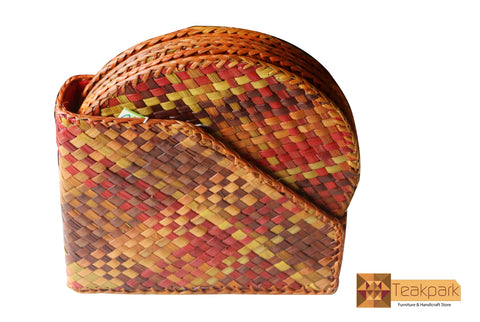 Sirona Woven Natural Screwpine Leaf Dining Coaster 9 inch(Set of 6)-Design 6-Organic and Eco friendly