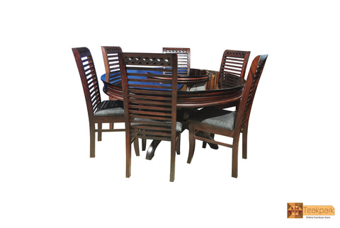 Amazon Solid Round Rosewood Dining Set - Glass Table Top with 6 Chairs