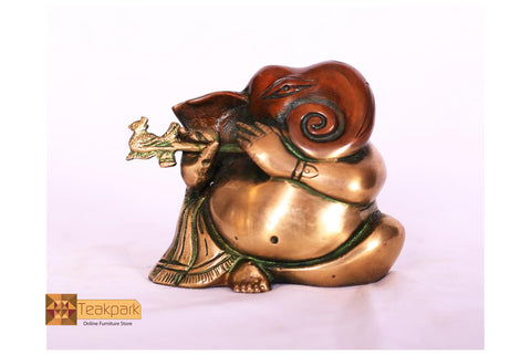 Brass Ganesha With Flute Sculpture- BS008 (8*11*9 in cm)