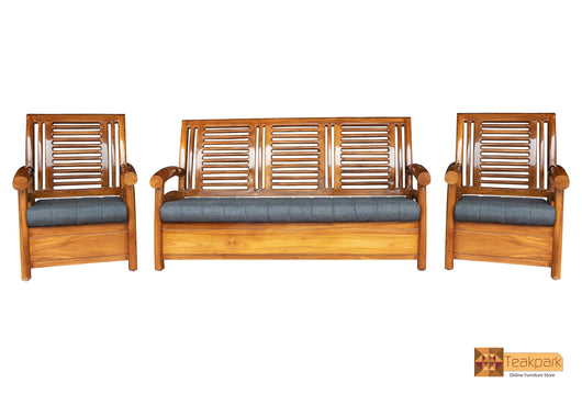 Sharja Solid Teak Wood Sofa Set - (3+1+1) 5 Seater