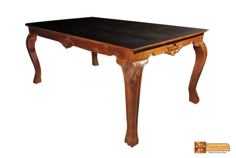 Indus Solid Teak Wood Dining Table with Glass Top