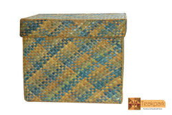 Leto Woven Natural Screwpine Leaf Box with Lid-Design 1-Organic and Eco friendly