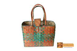 Vesta Woven Natural Screwpine Leaf Big Shopper Bag-Design 2-Organic and Eco friendly