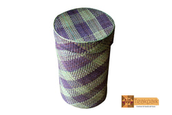 Doris Woven Natural Screwpine Leaf Round Laundry Basket with Lid-Design 2