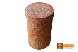 Doris Woven Natural Screwpine Leaf Round Laundry Basket with Lid-Design 5