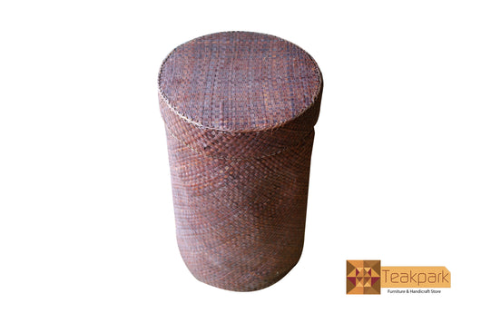 Doris Woven Natural Screwpine Leaf Round Laundry Basket with Lid-Design 6