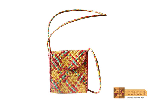 Egeria Woven Natural Screwpine Leaf Girls Bag with Long Strap-Design 4-Organic and Eco freindly