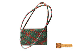 Irene Woven Natural Screwpine Leaf Girls Mobile Bag with Long Strap-Design 3-Organic and Eco friendly