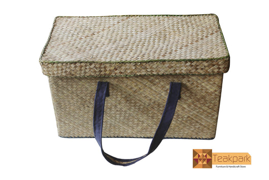 Feronia Woven Natural Screwpine Leaf Box Bag-Organic and Eco friendly