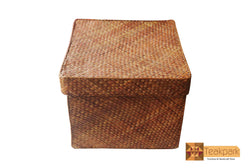 Leto Woven Natural Screwpine Leaf Box with Lid-Design 2-Organic and Eco friendly