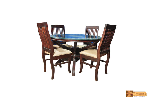 Amazon Round Solid Rosewood Dining Set - Glass Top Table with 4 Chairs