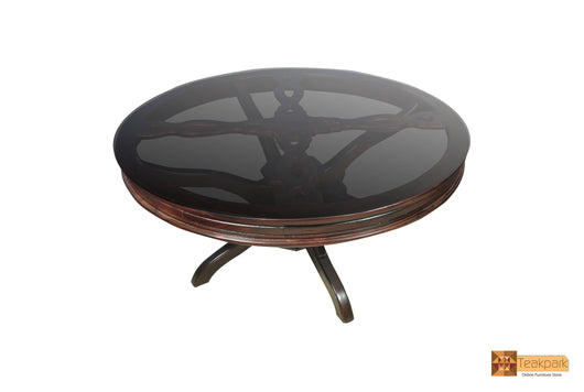 Amazon Round Solid Rosewood Dining Table with Glass Top