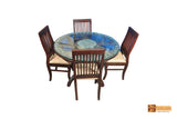 Amazon Round Solid Rosewood Dining Table with Etched Glass Top